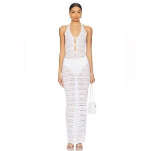 Superdown White Halter Crochet Dress